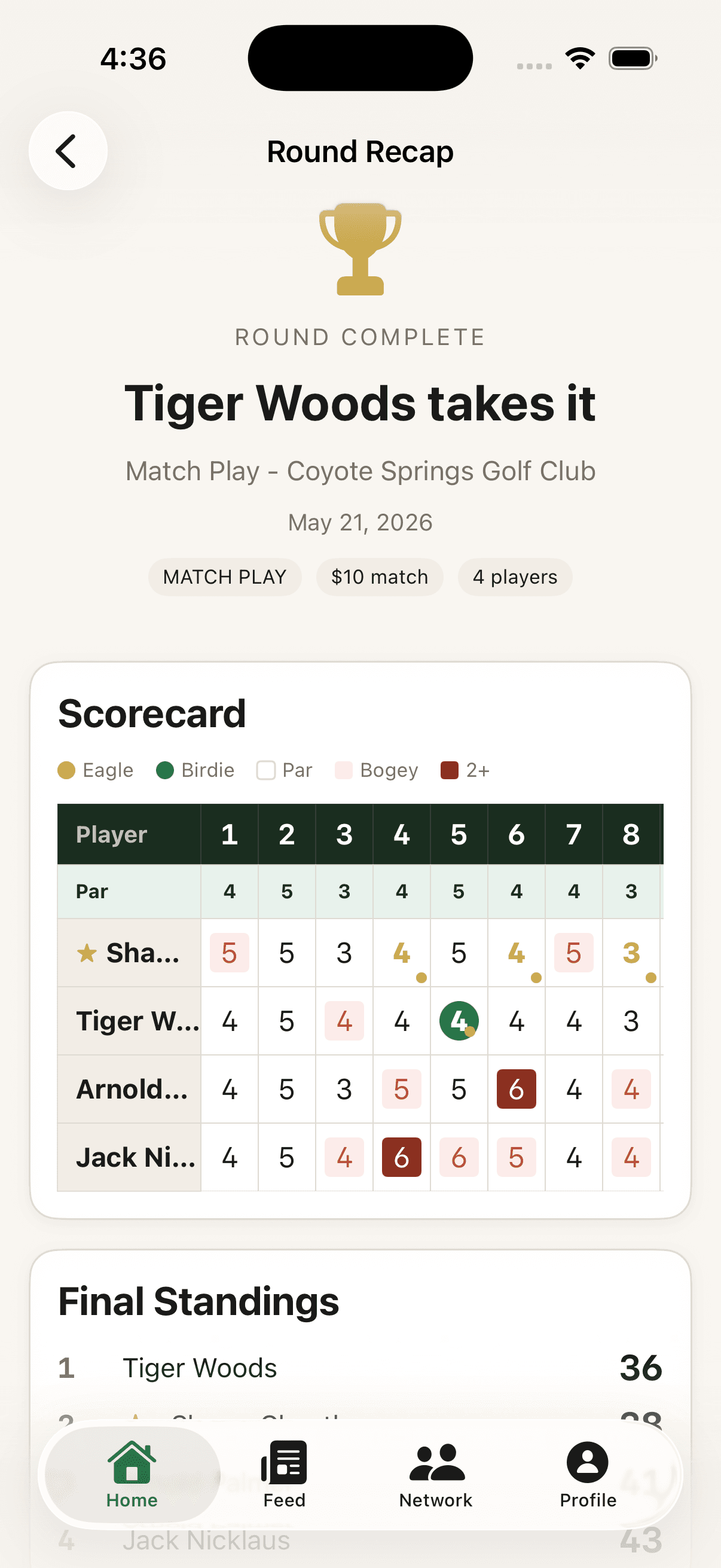 Recap — post-round summary built to share